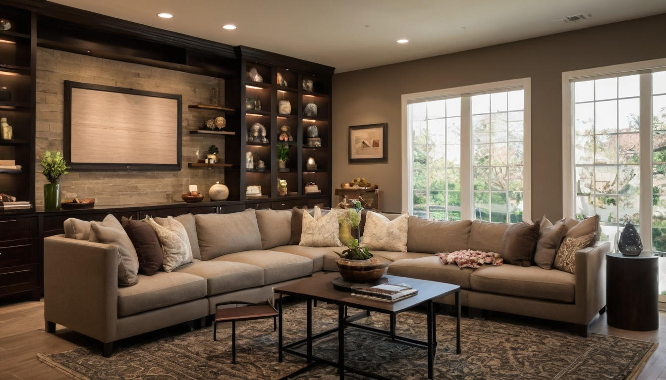 A sofa-and-chairs layout works when the family room needs flexible seating interior planning detail